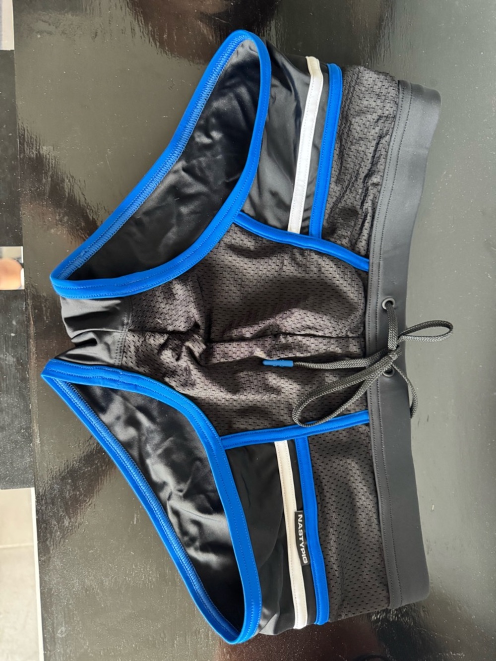 Nasty Pig Replay Black Swim Trunks with Bright Blue Trim